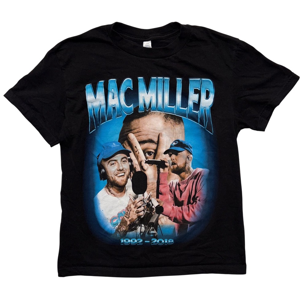 Mac Miller Memorial Graphic Tee Black Blue Rap Tribute Shirt Mens Medium